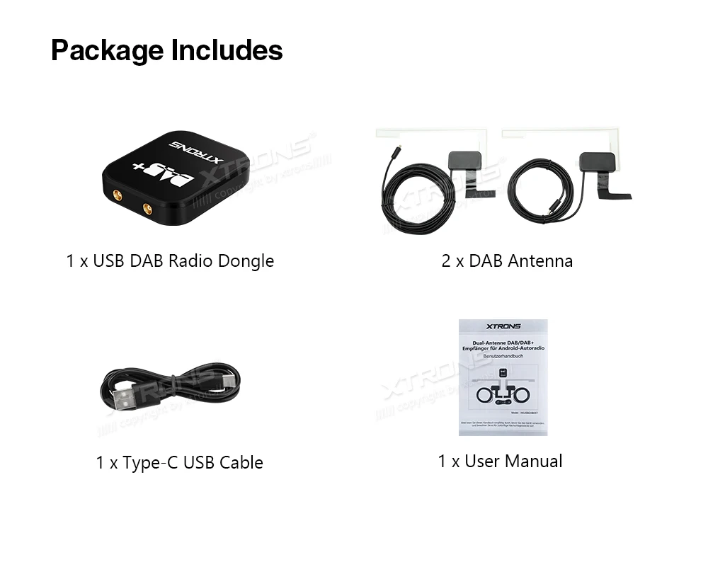 XTRONS USB DAB Digitale Radio Tuner Dongle Met Dubbele Antenne Voor Auto Android Head Unit ACUSBDAB05T MCX EN ICE/ACS/USBDAB04
