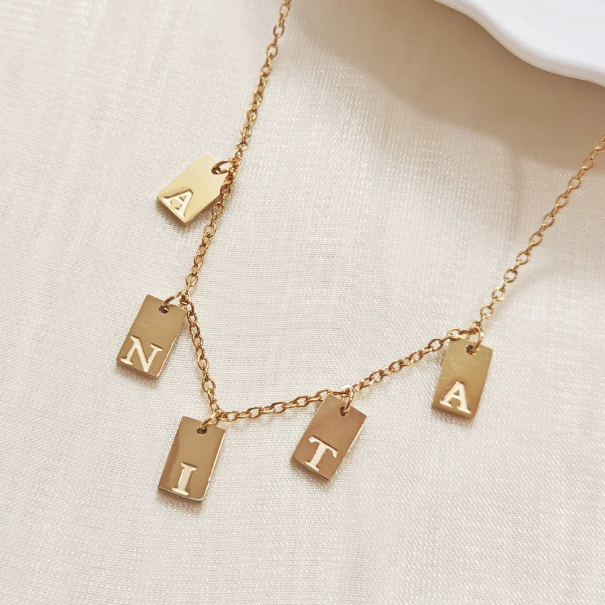 

New Customized Letter Name Necklace Stainless Steel Pendant Carving Gift for Women and Men