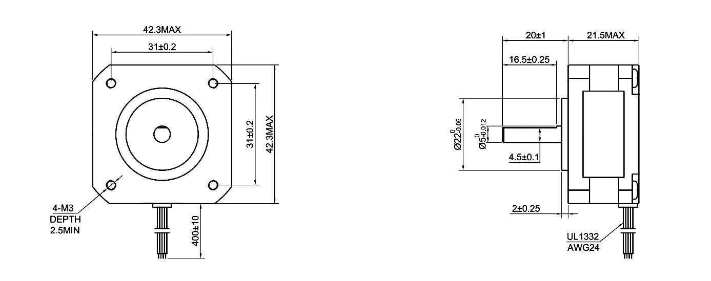 STEPPERONLINE High Temperature Nema 17 Stepper Motor 16Ncm 1A 4-Lead 17HS08-1004S Motor for CNC Extruder 3D Printer