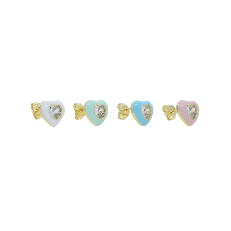 Pastel Enamel Heart Shaped CZ Stud Earring Cute Lovely Colorful 2022 Summer Jewelry