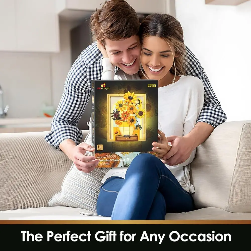Sunflower Building Set with Lights: Adult Flower Art Craft, Van Gogh Inspired Wall Decor, Gift for Women & Girls
