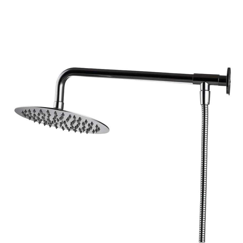 Stainless Steel Round Rain Shower Head with Arm and for hose for Rainfall Effect Compatible with Standard Plumbing