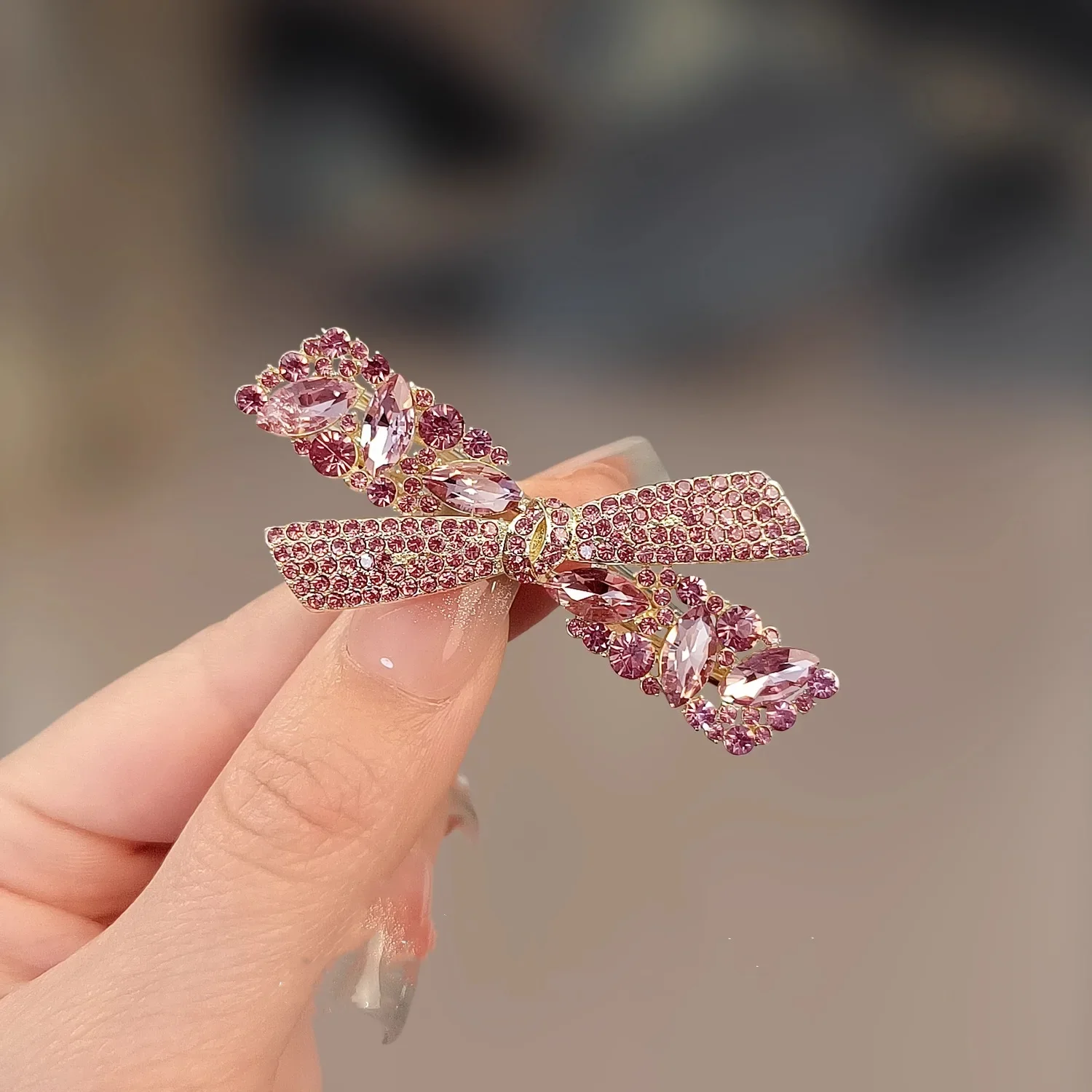 High-end Lila Kristall Strass Bogen Haarnadel Süße frauen Pony Seite Clip Haar Clip Exquisite Koreanische Stil Haar zubehör – Detail 1