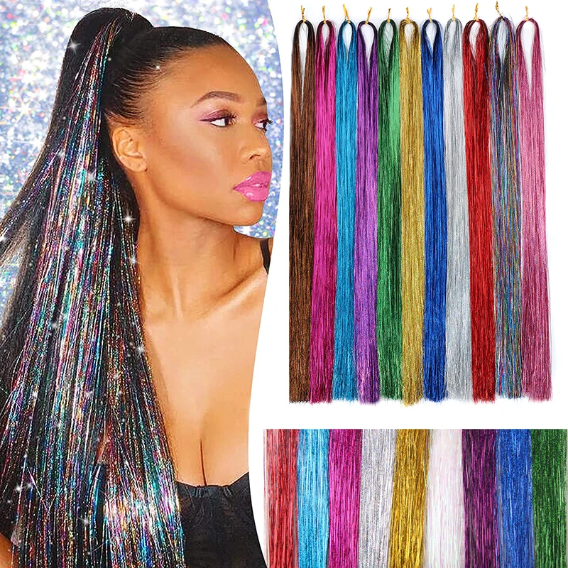 Colord Fairy Hair Tinsel Kit Hair Glitter Strands Heat Resistant Tinsel Hair Extensions Sparkling Shiny Highlights Hair Tinsel