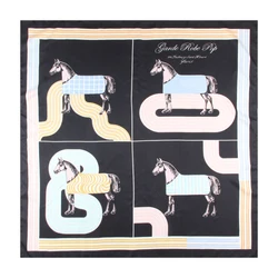 Manual Hand Rolled Twill Silk Scarf Women Horse Print Square Scarves Wraps Echarpes Curled Foulard Femme Bandana Hijabs 90CM