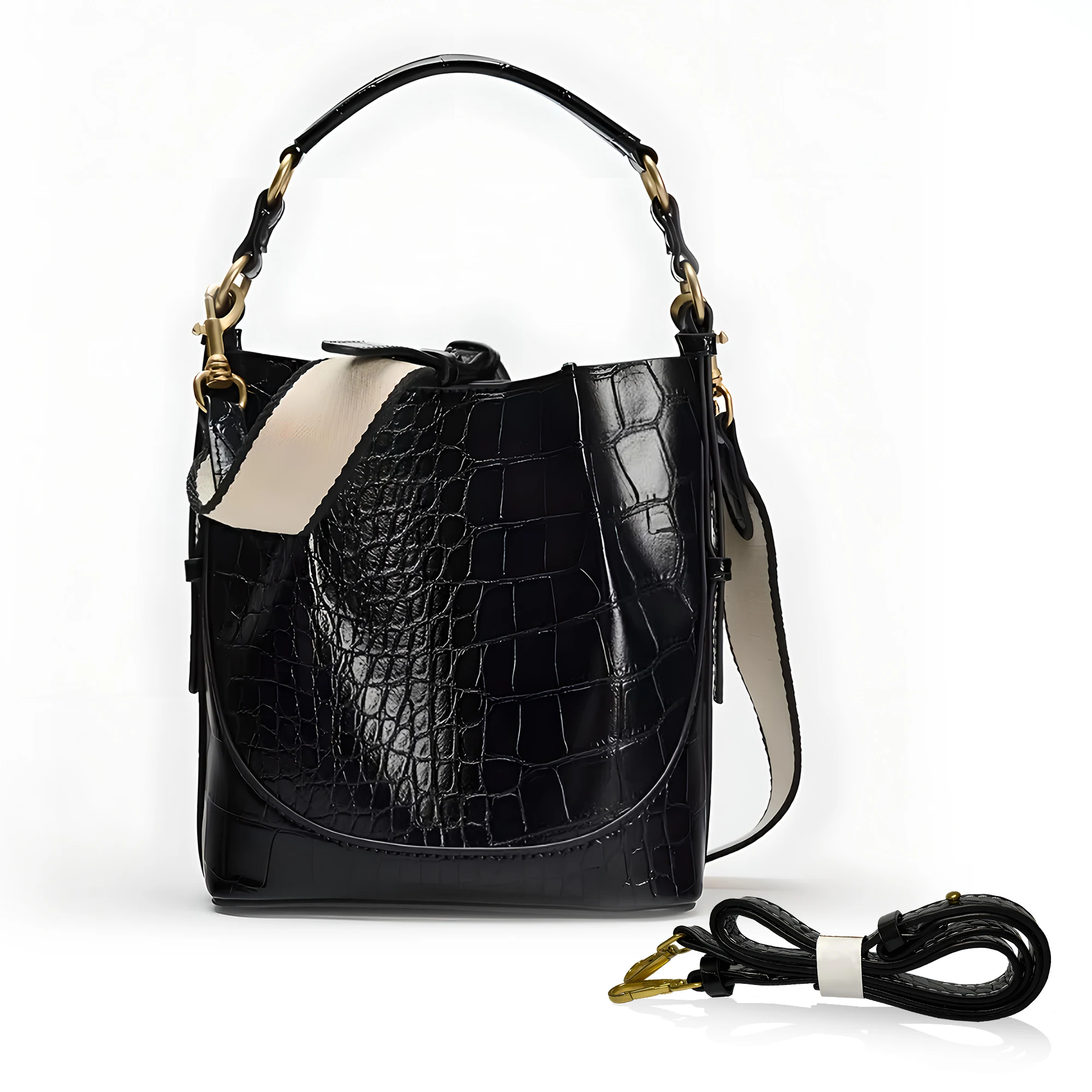 

Women's New Black Animal Pattern Pleated Drawstring Print Single Shoulder Crossbody Handbag Bucket Bag Tote Bags for Women