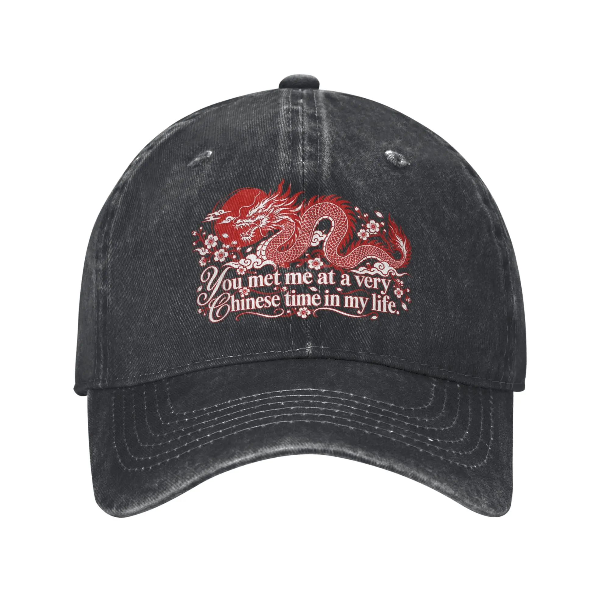 You Met Me At a Very Chinese Time in My Life Baseball Caps Distressed Cotton  Sun Cap Unisex Style Summer Adjustable Hats Cap