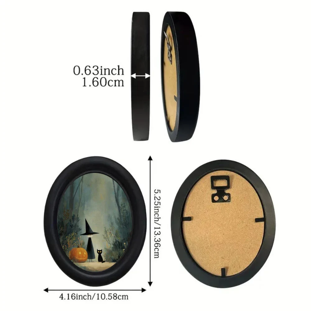 جدارية فنية جدارية ثلاثية الأبعاد ساحرة الهالوين والقطة السوداء في الغابة - ديكور حيوانات خشبي مصنوع يدويًا، تصميم بيضاوي، مناسبة للهالوين، عيد الميلاد، عيد الشكر، ديكور المنزل والمكتب، ديكور غرفة الحنين