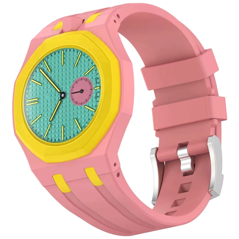 @2 in 1 Hard PC Protective Case＋Soft Silicone Band for Swatch X AP RoyalPop Pocket Watch Modification Bracelet Conversion Parts