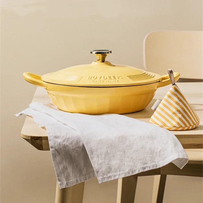 

Buydeem 28CM Enamel Pot Cast Iron Pot Braised and Baked 3.1L Flat Bottom Double Ears Stewed Braised and Braised Cooking Pot