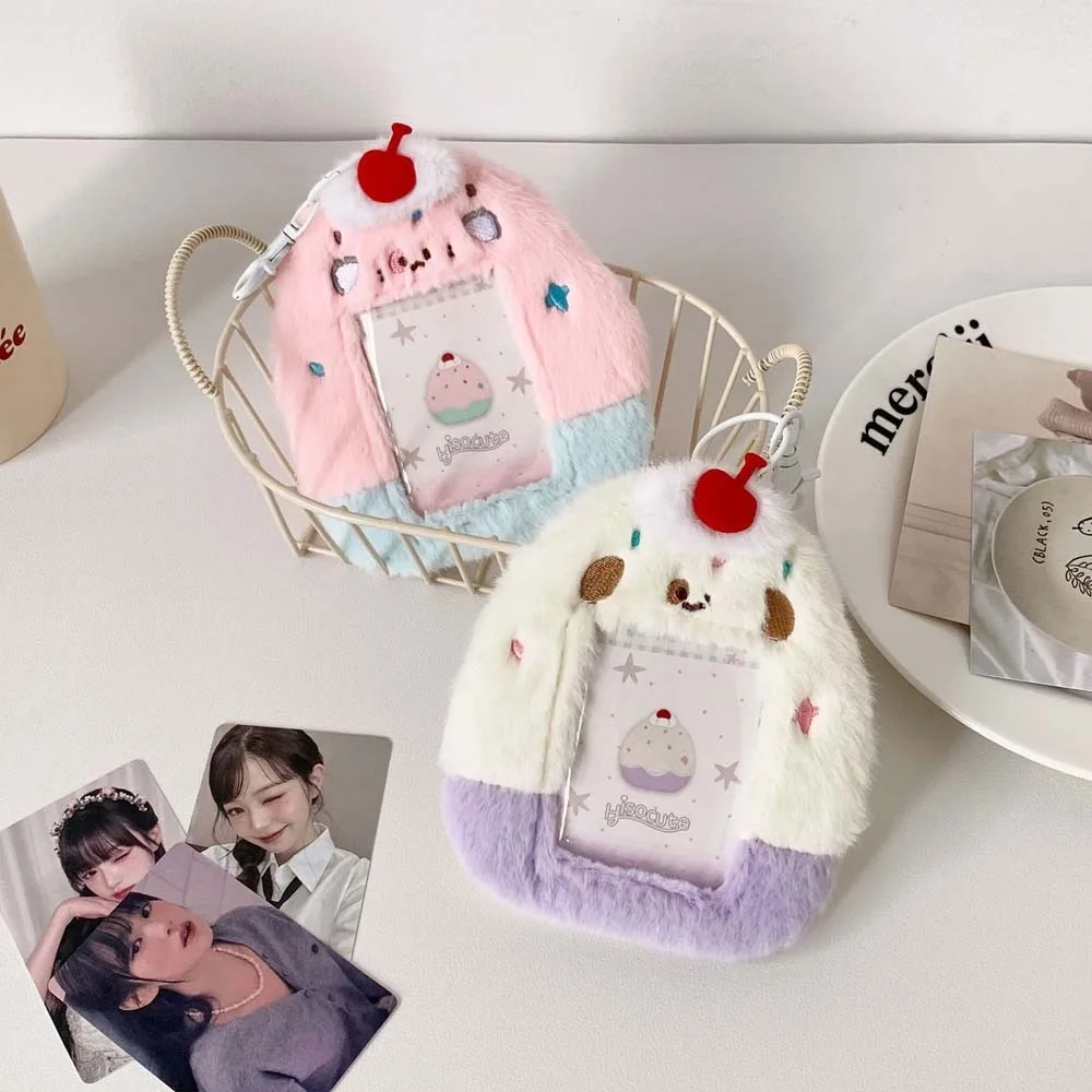 

Korean Idol Cartoon Photocard Holder with Keychain Pendant Ice Cream Shape Plush Photocard Holder Korean Style INS