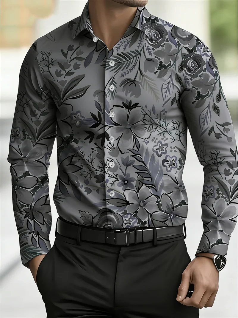 New domineering tiger print men's long sleeved shirt American retro personality trendy brand casual flower shirt