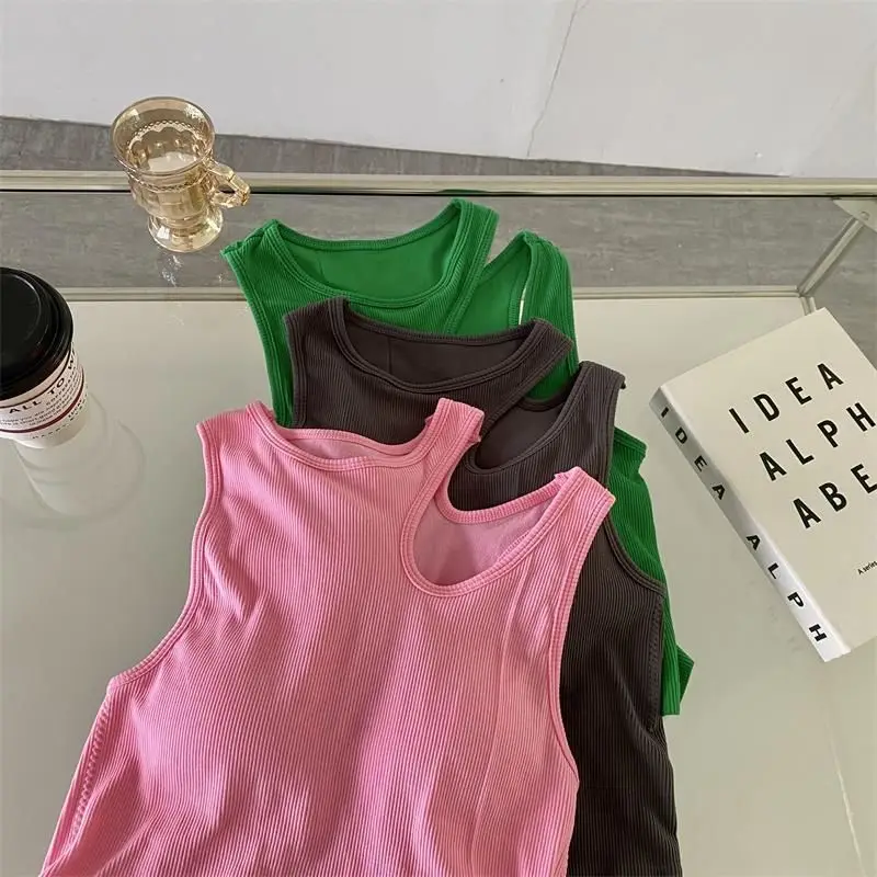 

Inclined oulder Top Women's Design Sense Full Summer New E Cleanfit Sle ort Length Pure Color RPET Regenerated Fabric