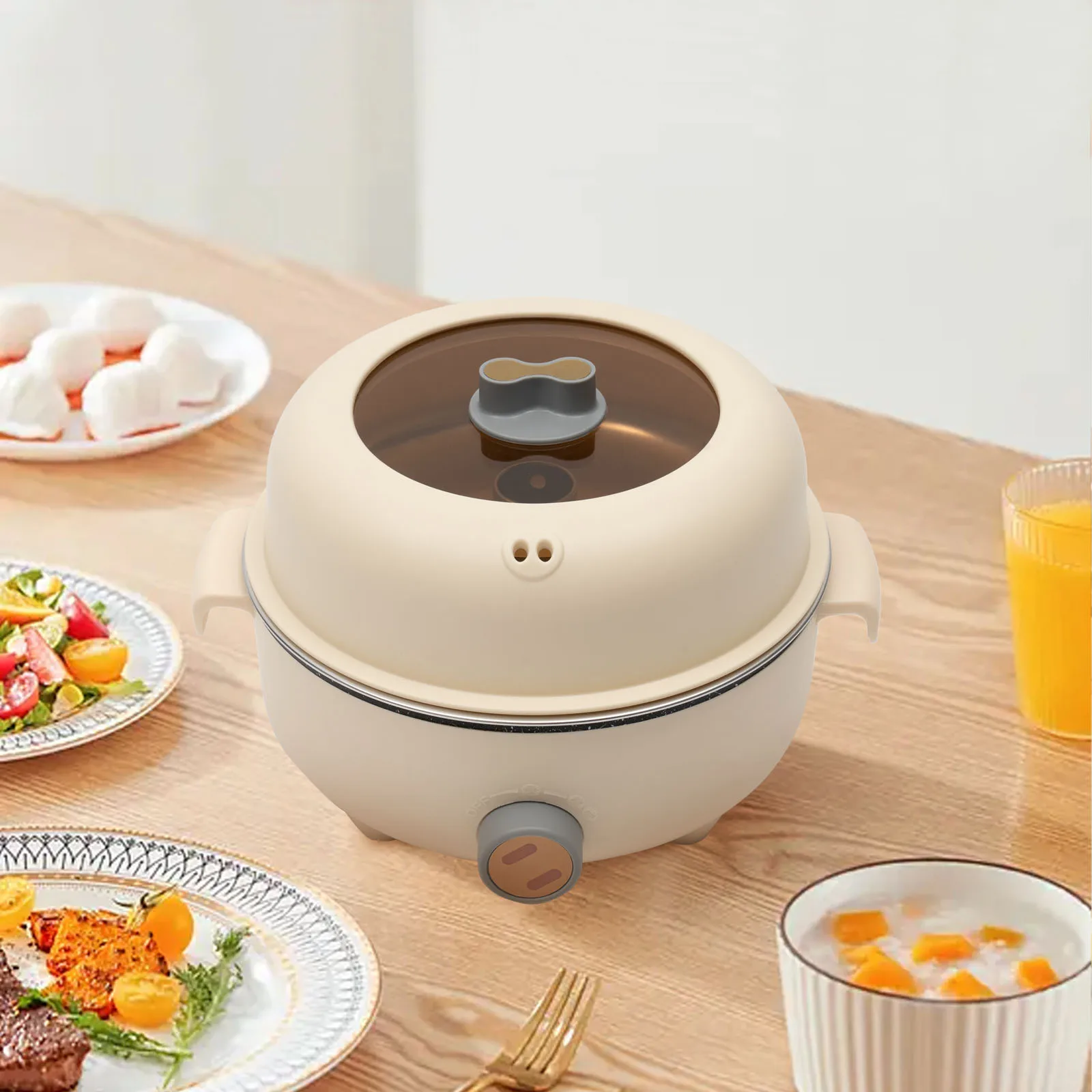 1,5 L Tragbare Antihaft-Bratpfanne, Elektrischer Kochtopf, Multifunktionaler Reisekocher, Mini-Elektro-Hotpot mit Dampfgarer