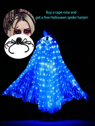 LED Blue Glowing Dance Cape Wings Stage Performance With Baton Holiday Celebration Birthday Gift, Halloween Decoration Stage Per