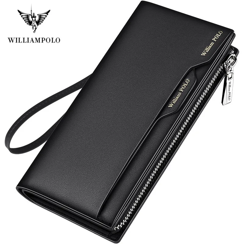 

WILLIAMPOLO Men's Wallet Long Wallet Men Clutch Bag Wallet Leather Phone Credit Card Organizer Wallets Removable Card Holder