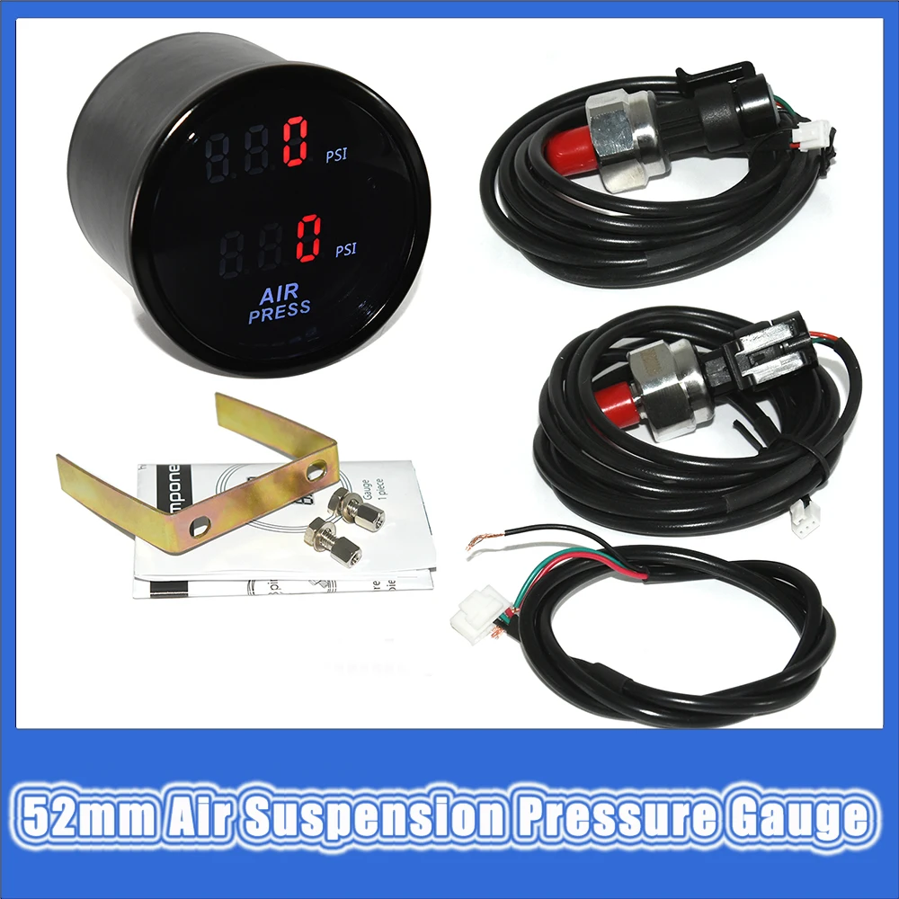 New Dual Air Pressure Gauge 52mm digital Dual reading  digital Dual reading PSI Air suspension with 2pieces electrical sensors