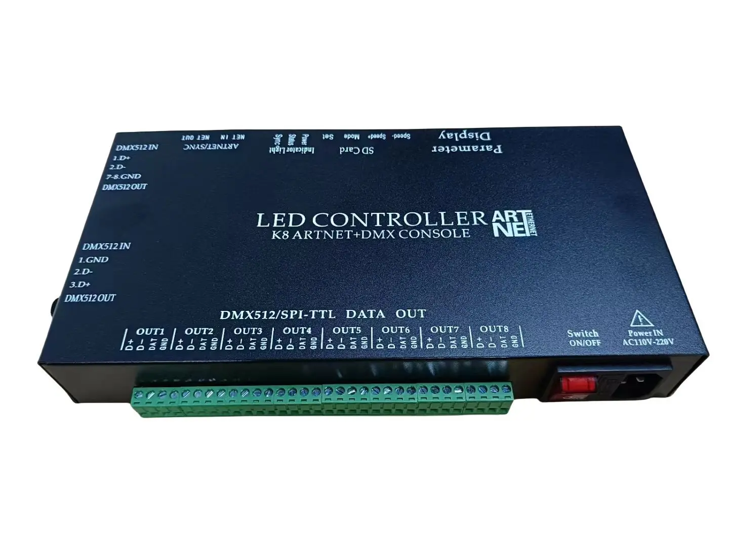 

RGBIC SPI-TTL Led Strip Light Controller T8K Music+DMX Console 8Channels Port With Mic in/Aux in
