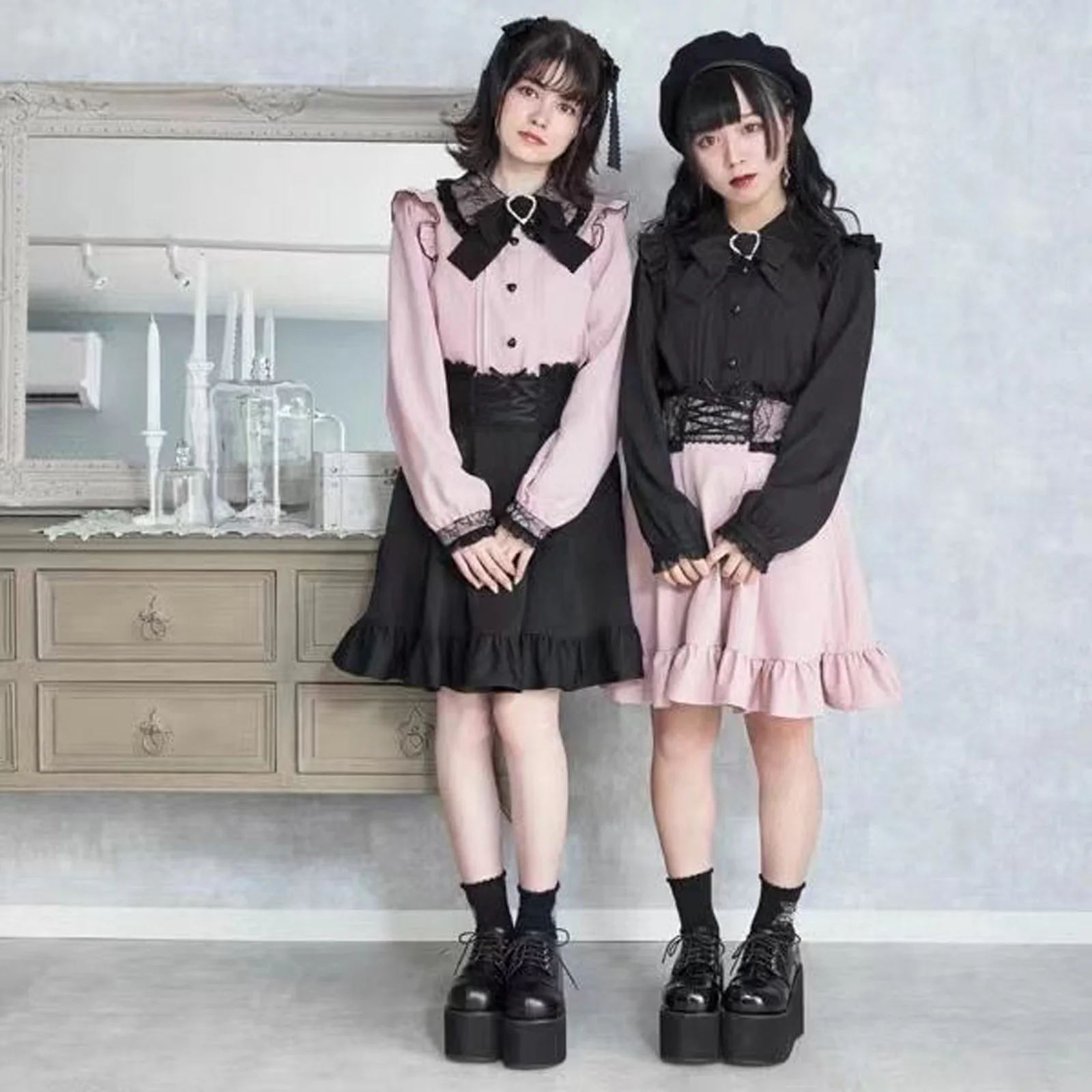 Kawaii Jirai Kei Lolita Style Matching Set Women Y2K Cute Japanese Blouse & High Waist Slim Skirt Sweet Casual Aesthetic Outfit