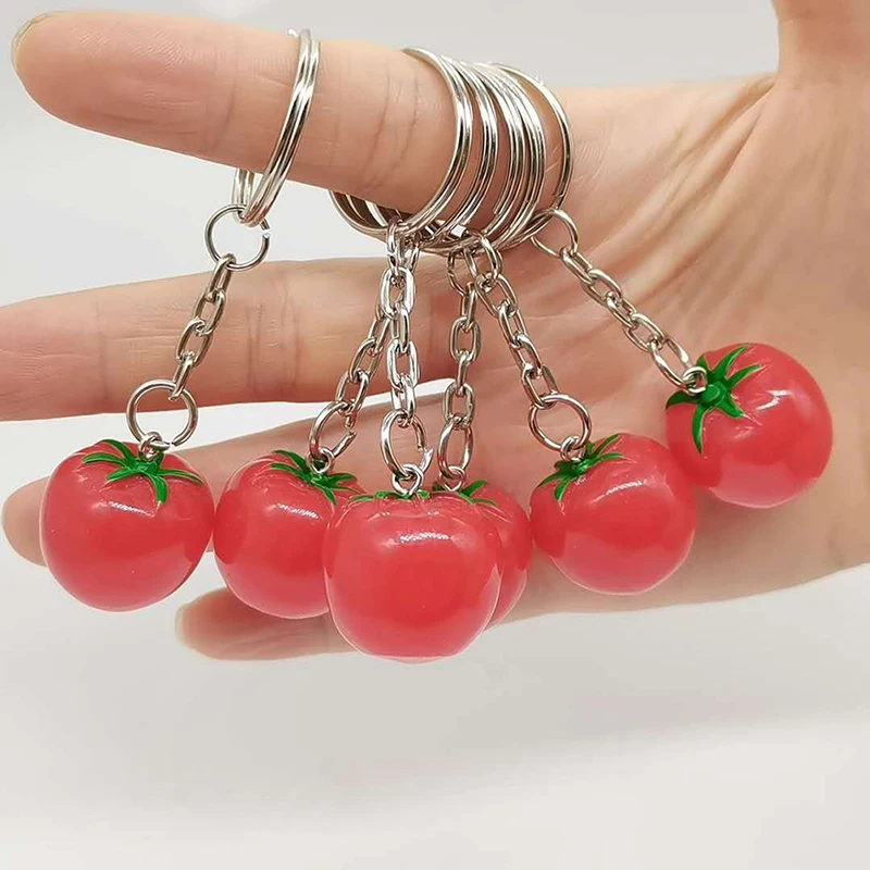 Criativa Simulação Tomate Chaveiro, Resina Bag Pendant, Presente Evento, 1Pc