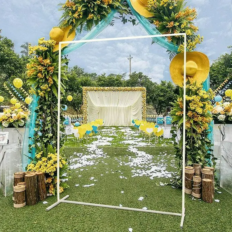 2×1.6M Metal Wedding Arch Stand With Grid Lines, Flower Balloon Backdrop Decor Rack Frame For Garden Party