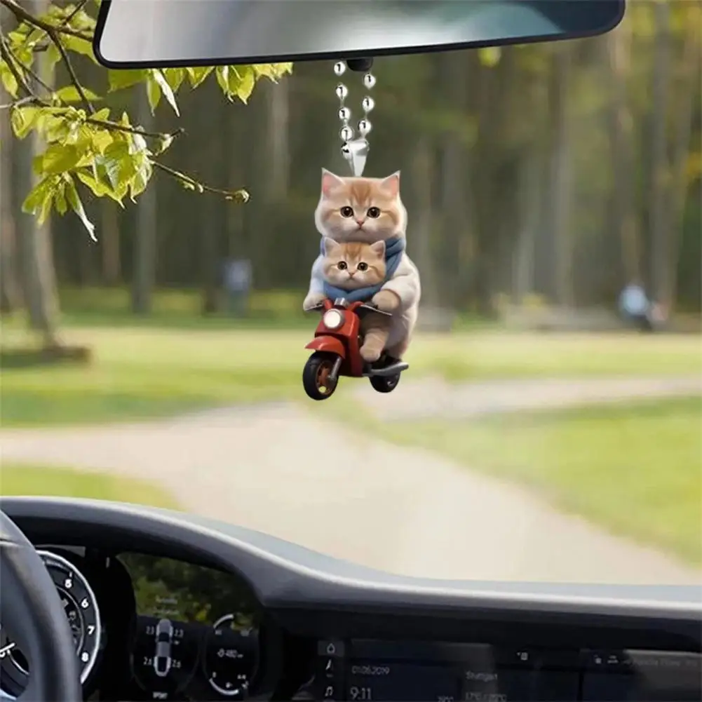 Gato pendurado decoração bonito moto gato acrílico pendurado decoração para casa carro 2d plana equitação gatinho ornamento para o natal