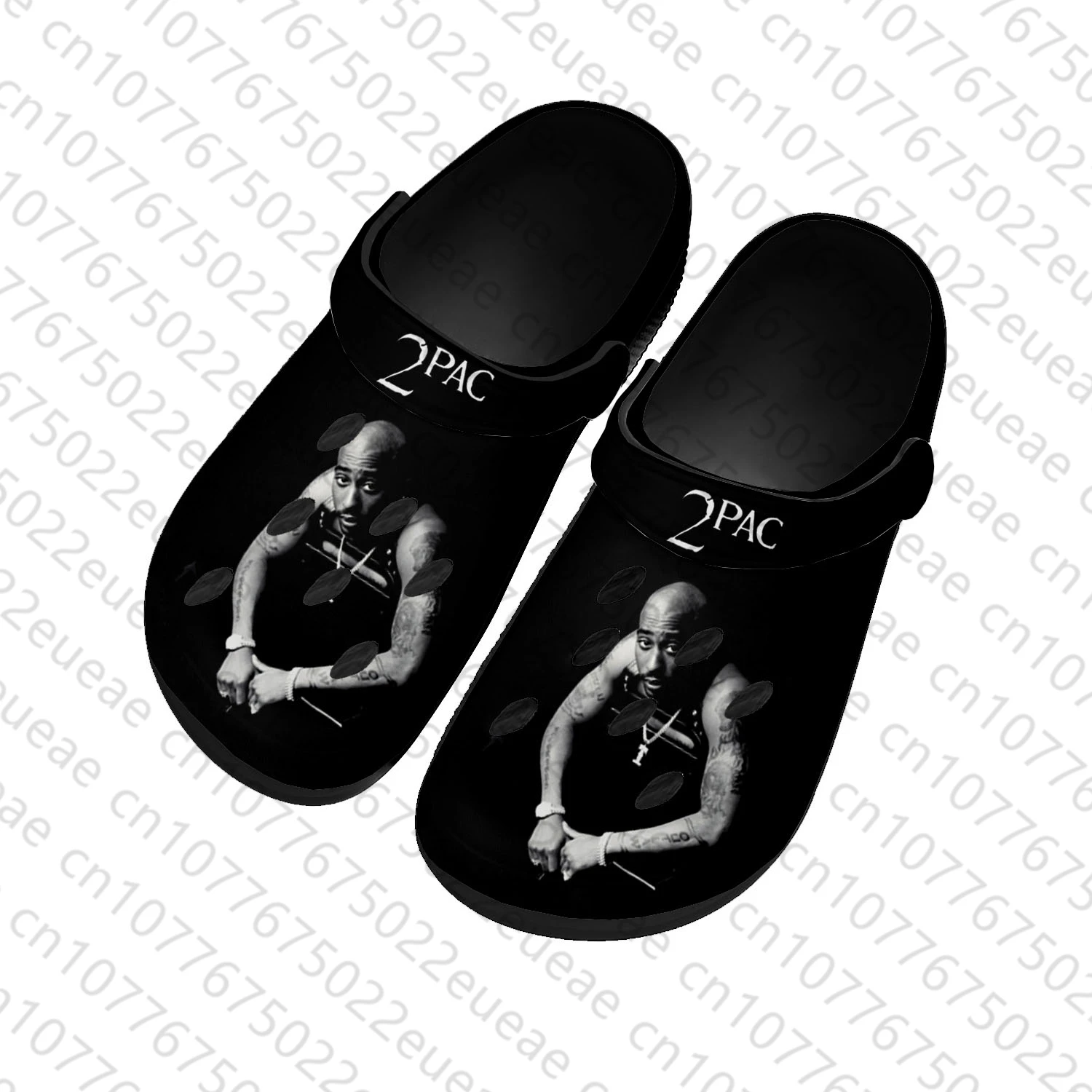 2Pac Hip Hop Rapper Tupac Pop Home Clogs Custom Water Shoes Mens Womens Teenager Shoes Clog Breathable Beach Hole Slippers Black