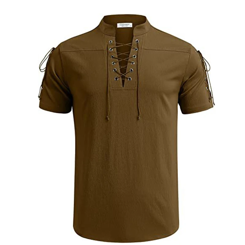Summer New Men\'s V-neck shirt Men\'s Short-Sleeved T-shirt Cotton and Linen Led Casual Men\'s T-shirt Shirt Male Breathable tops