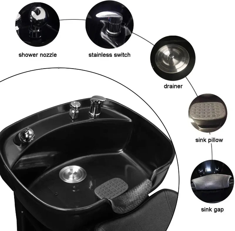 Ainfox Black Shampoo Barber Backwash Chair, ABS Plastic Shampoo Bowl Sink Chair per Spa Beauty Salon