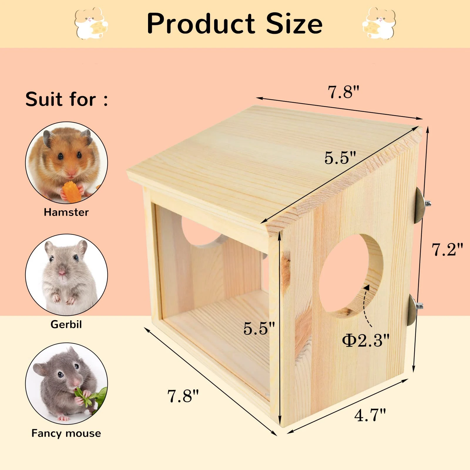 Wooden Hamster House Landscaping Small Animal Hideout Hut Hamster Hideaway for Hamster Guinea Pig Mice Small Animals Lemmings