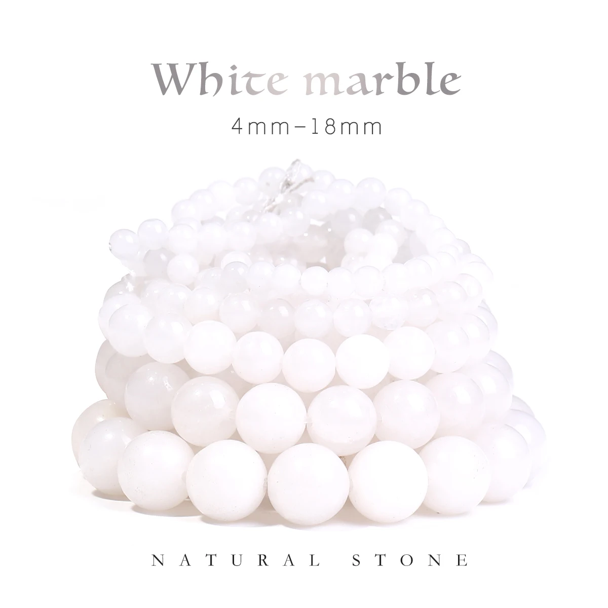 White Marble round Loose Beads 4-18mm for Jewelry Making Pendants Necklaces Accessories Wholesale Various Sizes Available