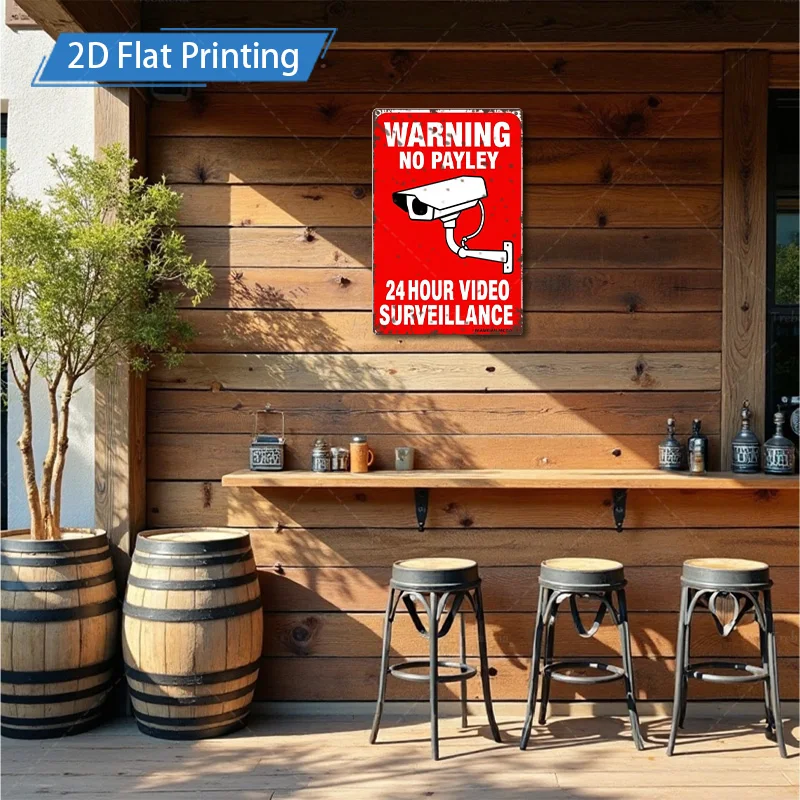 1 قطعة 8x12 بوصة علامة معدنية 2D علامة تحذير مطبوعة مسطحة-24 ساعة للمراقبة بالفيديو جدار معدني الفن #4