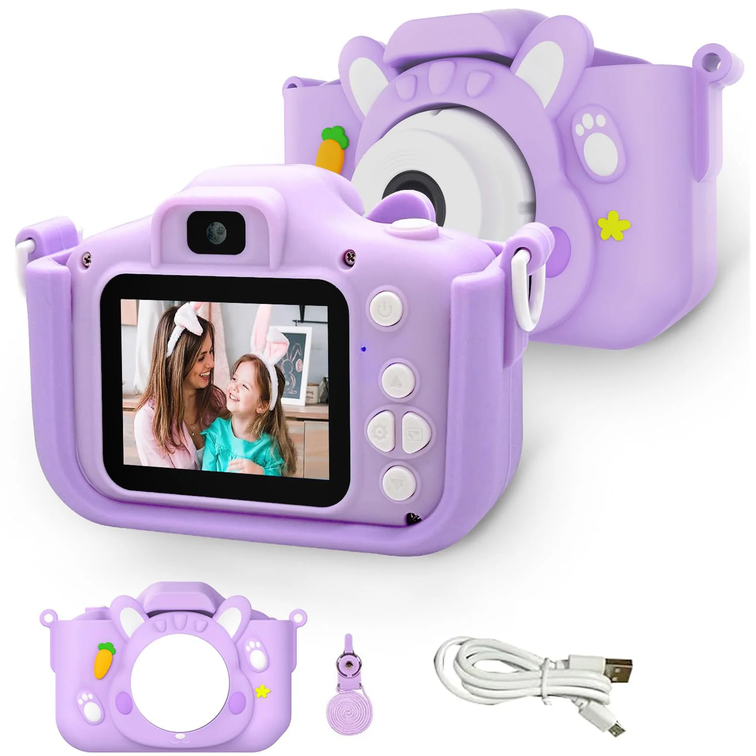 Câmera infantil com cartão de memória de 64 GB, resolução de 48 MP, gravação HD de 1080p perfeita para férias ou presente de aniversário para meninos e meninas.