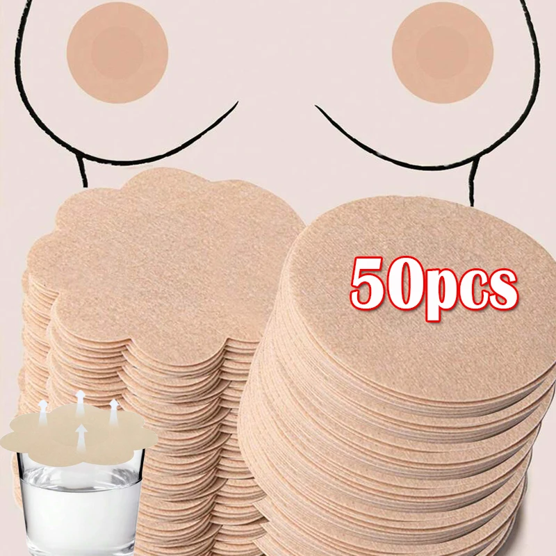 

50Pcs Nipple Sticker Disposable Invisible Chest Sticker Non-woven Bra Breast Patch Bra-less Pasties Pad Nipple Cover Stickers