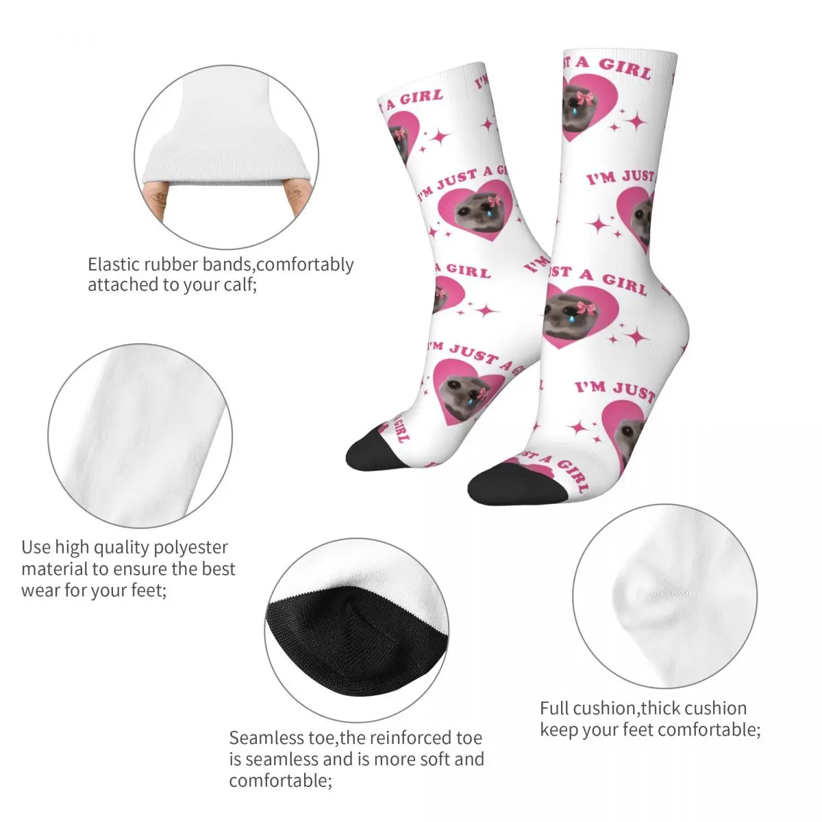 New Male Men Socks Casual Sad Hamster Meme Im Just A Girl Sock Skateboard Women Socks Spring Summer Autumn Winter