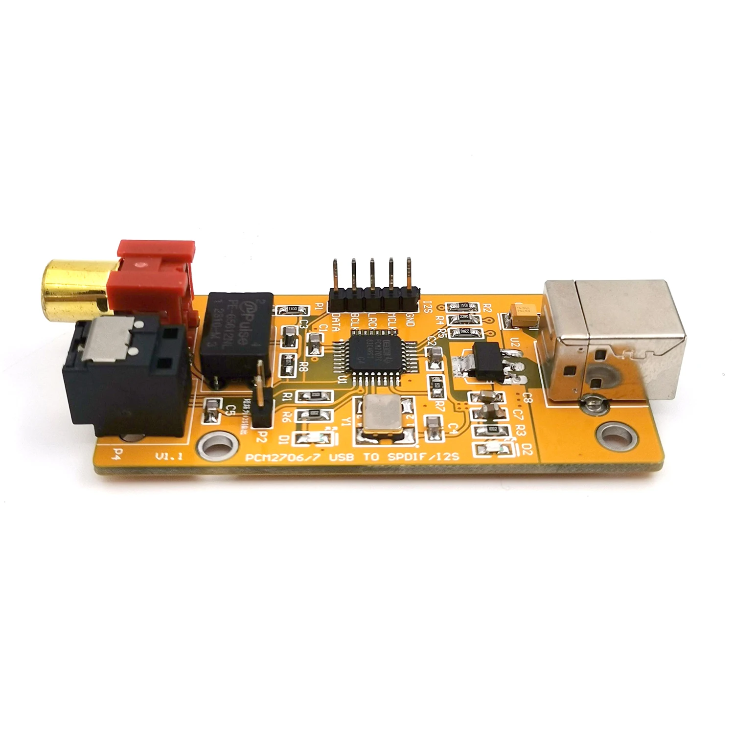 Imagem -02 - Placa de Som Usb para Fibra Coaxial I2s Decodificador Alta Fidelidade Dac Chip Pcm2706 Placa para Amplificador Potência Áudio Super Pcm2704