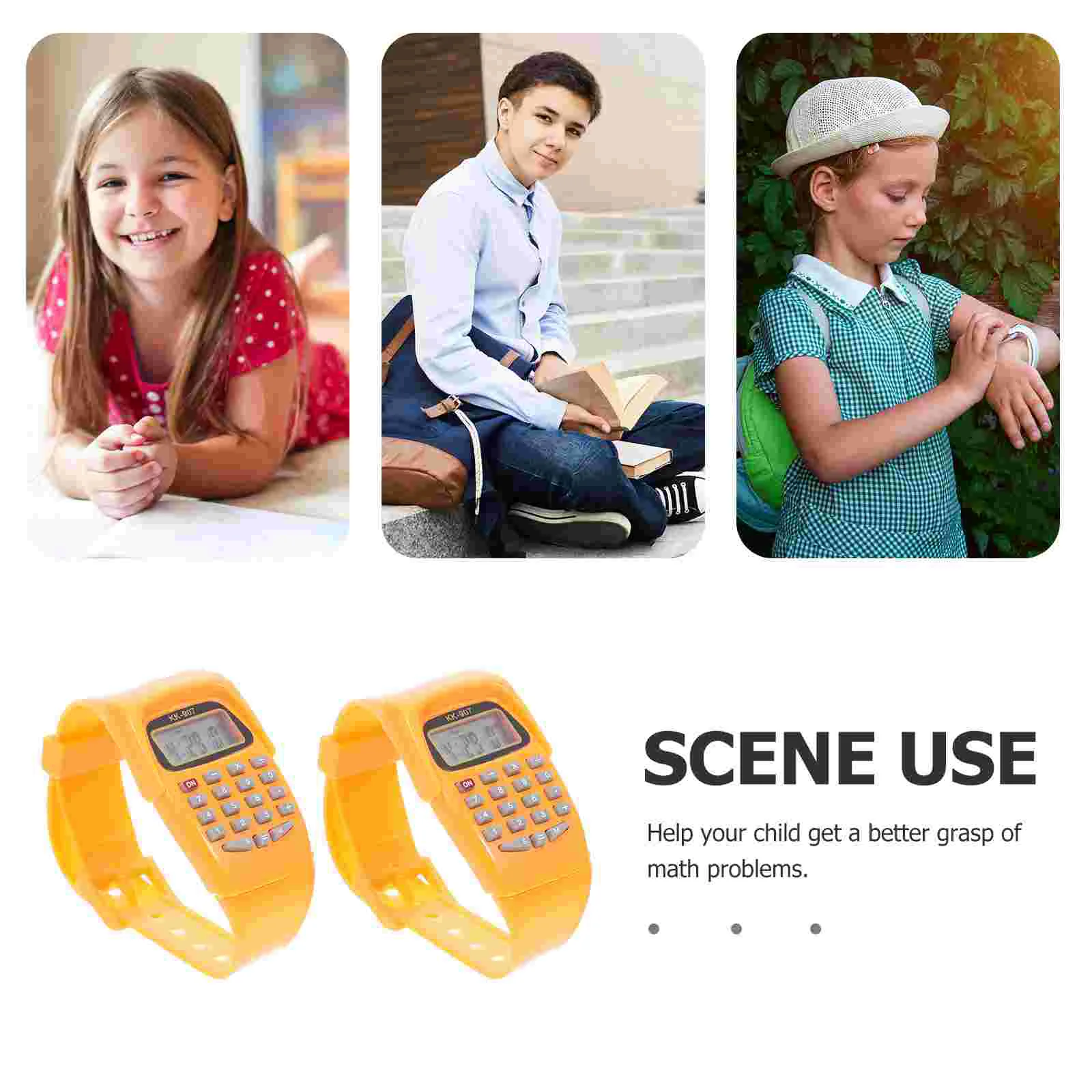 2 Pcs Small Calculator Kids Digital Watch Calculation Wrist Watches for Girls Yellow