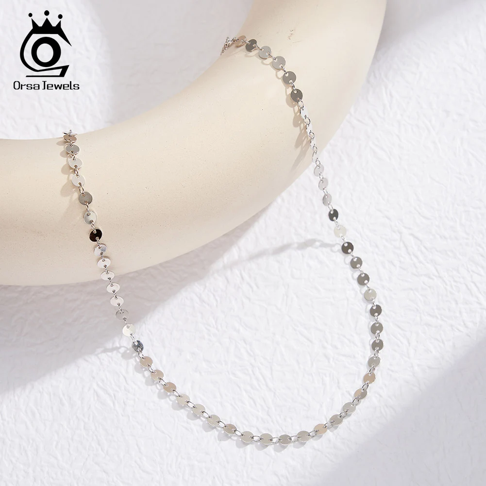 

ORSA JEWELS Real 925 Sterling Silver Glitter Link Chain Necklace Women Dainty Simple Neck Chain Anniversary Jewelry Gift SC80