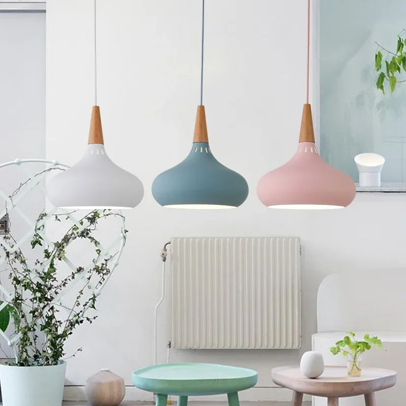 

Nordic modern ceiling lamps wood aluminum E27 Pendant Lights, dining room kitchen aisle bed head decoration lighting