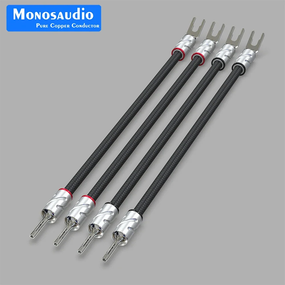 Monosaudio Eclipse series Pure Silver Speaker Jumper Cable Silver Bridge Banana to Y spade connector plug jack