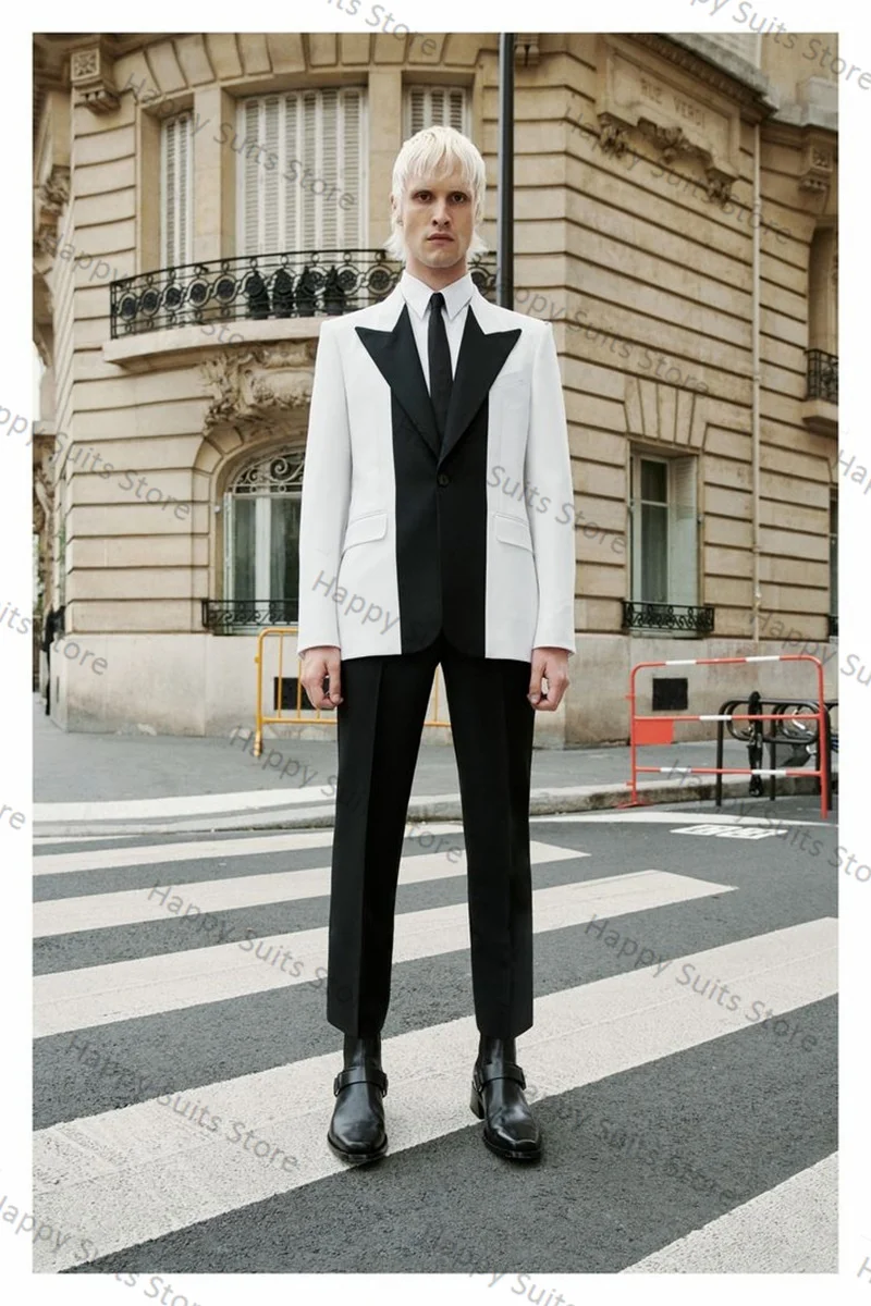 

Splicing Colors Men Suit 2 Piece Blazer+Pants White Black Formal Office Jacket Coat Wedding Groom Tuxedo Customized Trousers