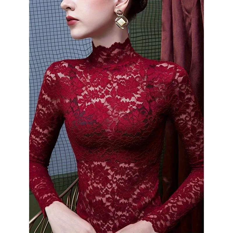 

High Neck Lace Base Shirt Winter Fashion Women's Premium Quality Underwear Top Other Style Other Fabric 100% Other Material