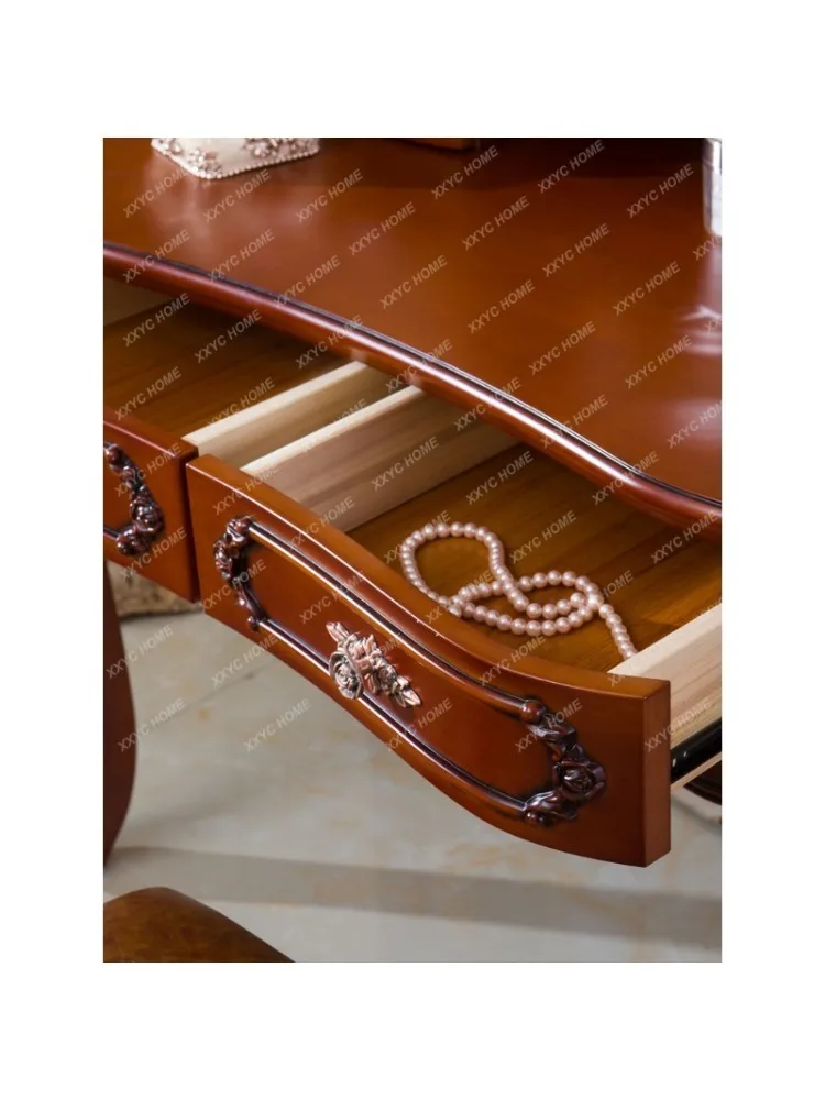 European-Style Retro Dresser American-Style Dresser Luxury Dresser Solid Wood Drawer Makeup Table Pastoral Rosewood Color