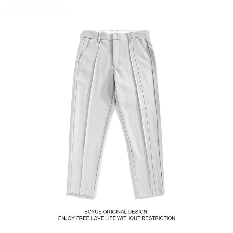 

Boyue Autumn Korean Sle Slim Fit Straight Leg Double Line Pure Color Men's Suit Pants Nine Points Formal Wear Youth Faion