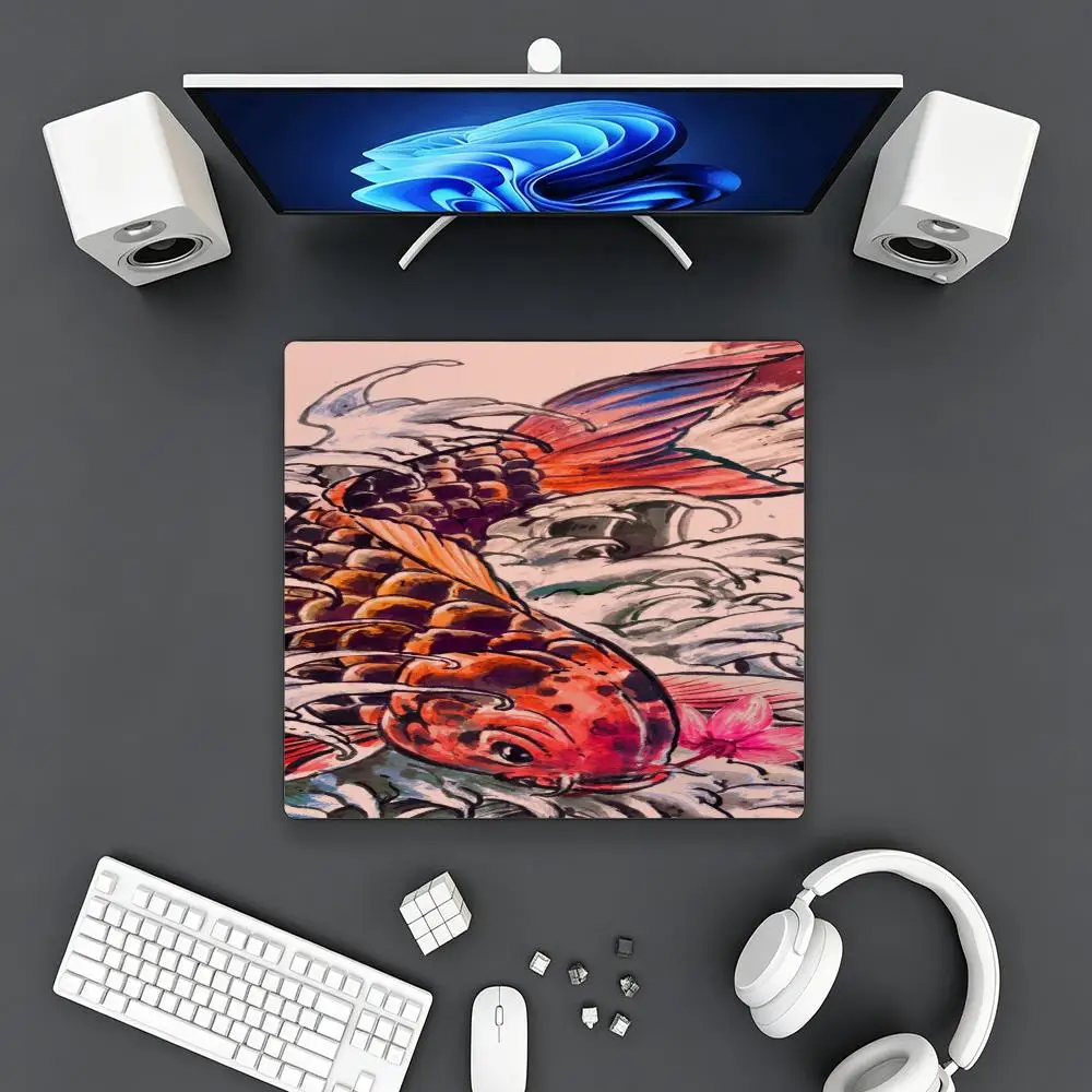 

Ink Wash Koi Reflection Gaming Mouse Pad, Stitched Edge Non‑Slip Large Desk Mat