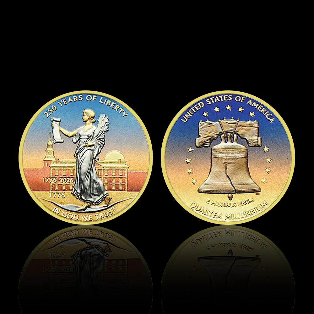 America 1776–2026 250th Anniversary Commemorative Statue of Liberty Liberty Bell & Independence Color Coin replica Gift