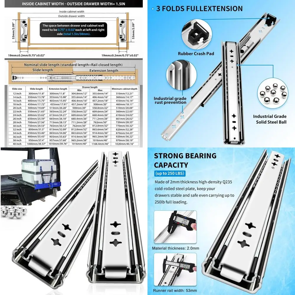 

Усиленные выдвижные направляющие 12-40 дюймов с боковым креплением на шарикоподшипниках, нагрузка до 230 фунтов, пара