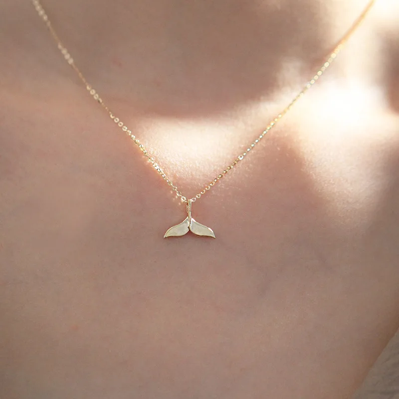 925 Sterling Silver Mermaid Princess Fish Tail Choker Necklace Pendant for Women 14K Gold Necklaces Wedding Party Jewelry Gift