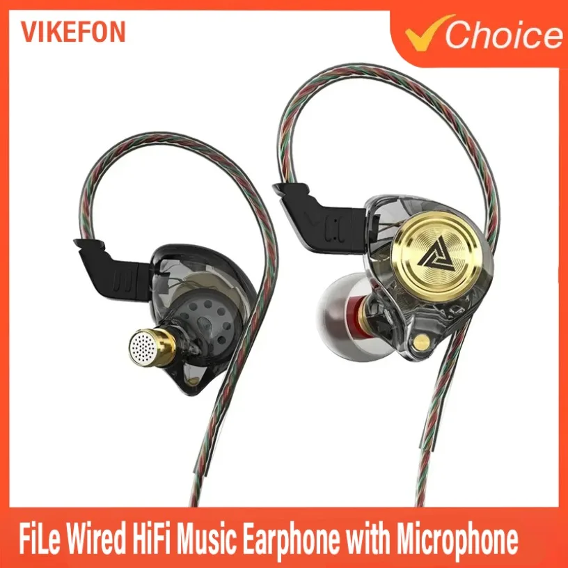 QKZ AK3 FiLe Wired Earphone with Microphone HiFi Music Monitor Bass Headphones Noise Cancelling Headset For Sport Gaming Earbuds
