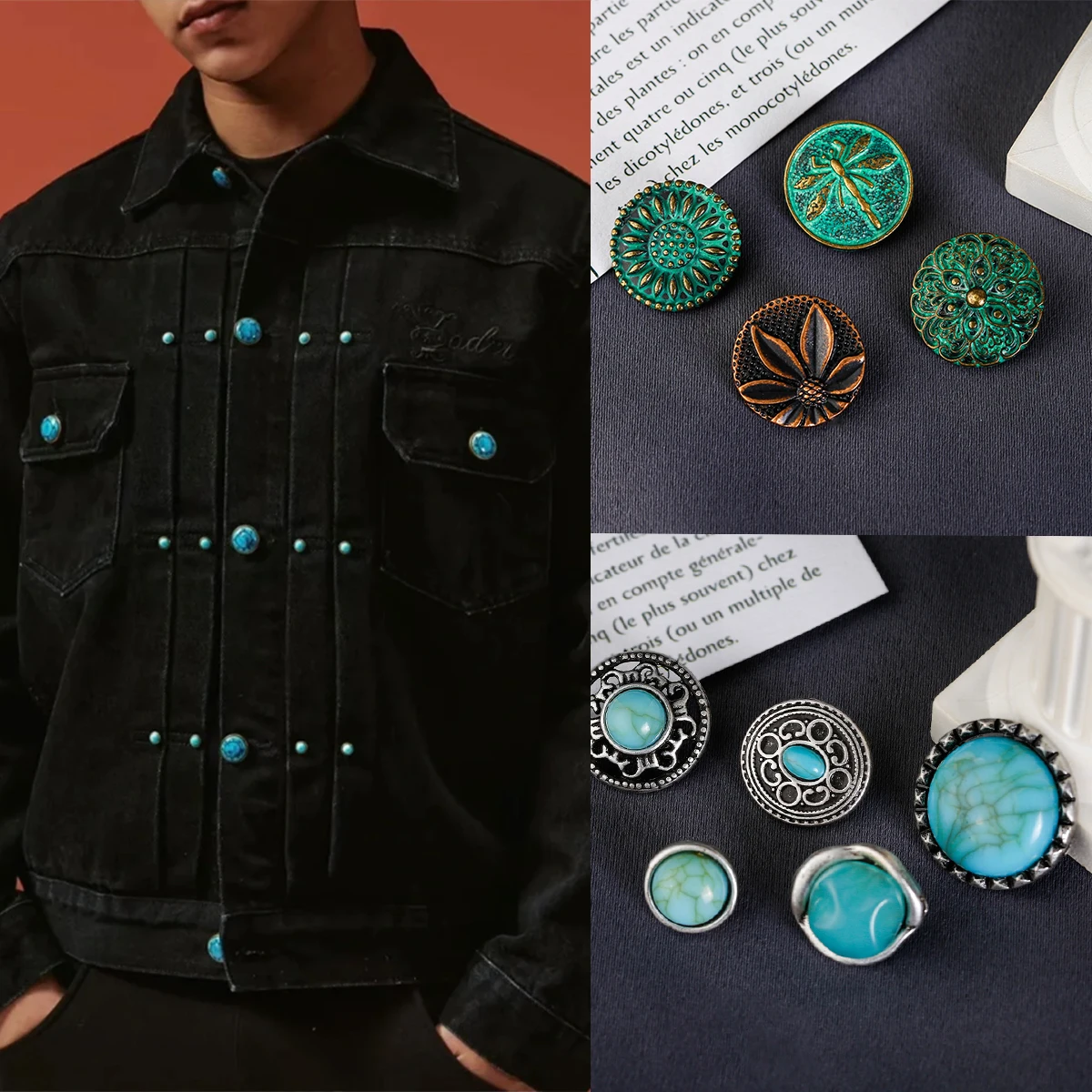 20-個グリーン錆効果ターコイズボタン彫刻パターンオーバル亜鉛合金衣類バッグ靴と帽子の装飾